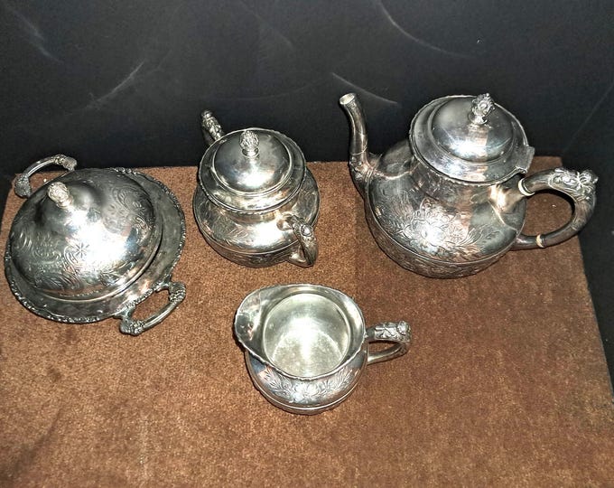 Middletown Plate Co.  Tea Serving   4 Pcs. Set, Quadruple Plate  on White Hard Metal