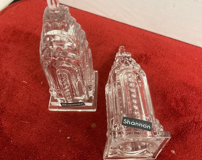 Set of 2 Empire Estate Building NY Lead Crystal Paperweight  SHANNON Design Ireland