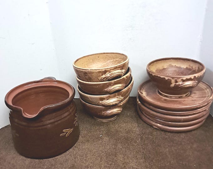 Vintage Glazed Pottery 11 Pcs  Set