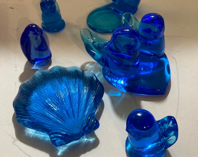 5 Blue Bird Of Happiness ,  2 Oyster  Glasses & Baby Penquin