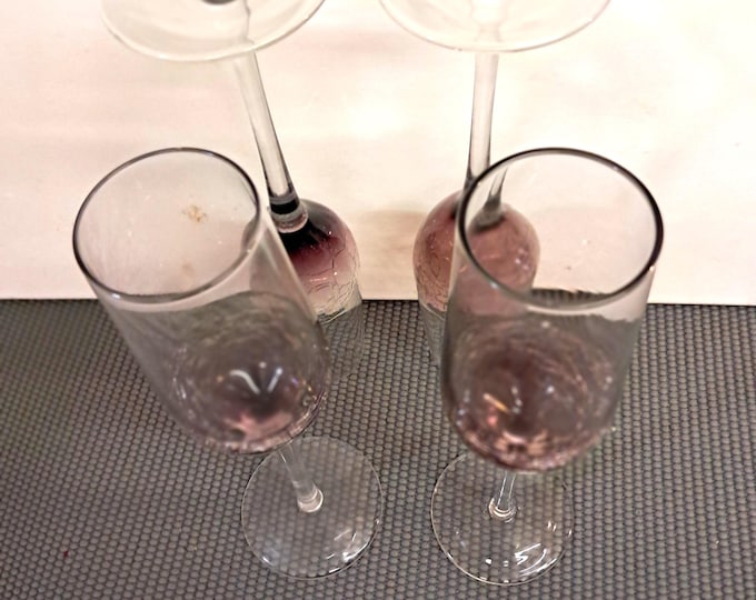 Four Purple Crackle Fluted Champagne Glassses