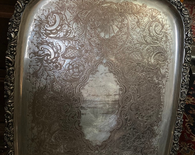 Vintage Silver Plated Serving Tray with Fancy Handles