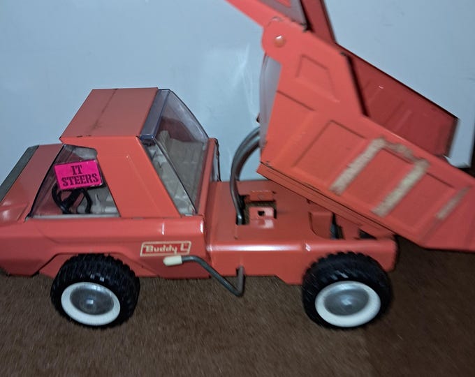 Vintage 60's ORANGE BUDDY L Steering Dump Tuck Pressed Steel Toy Truck