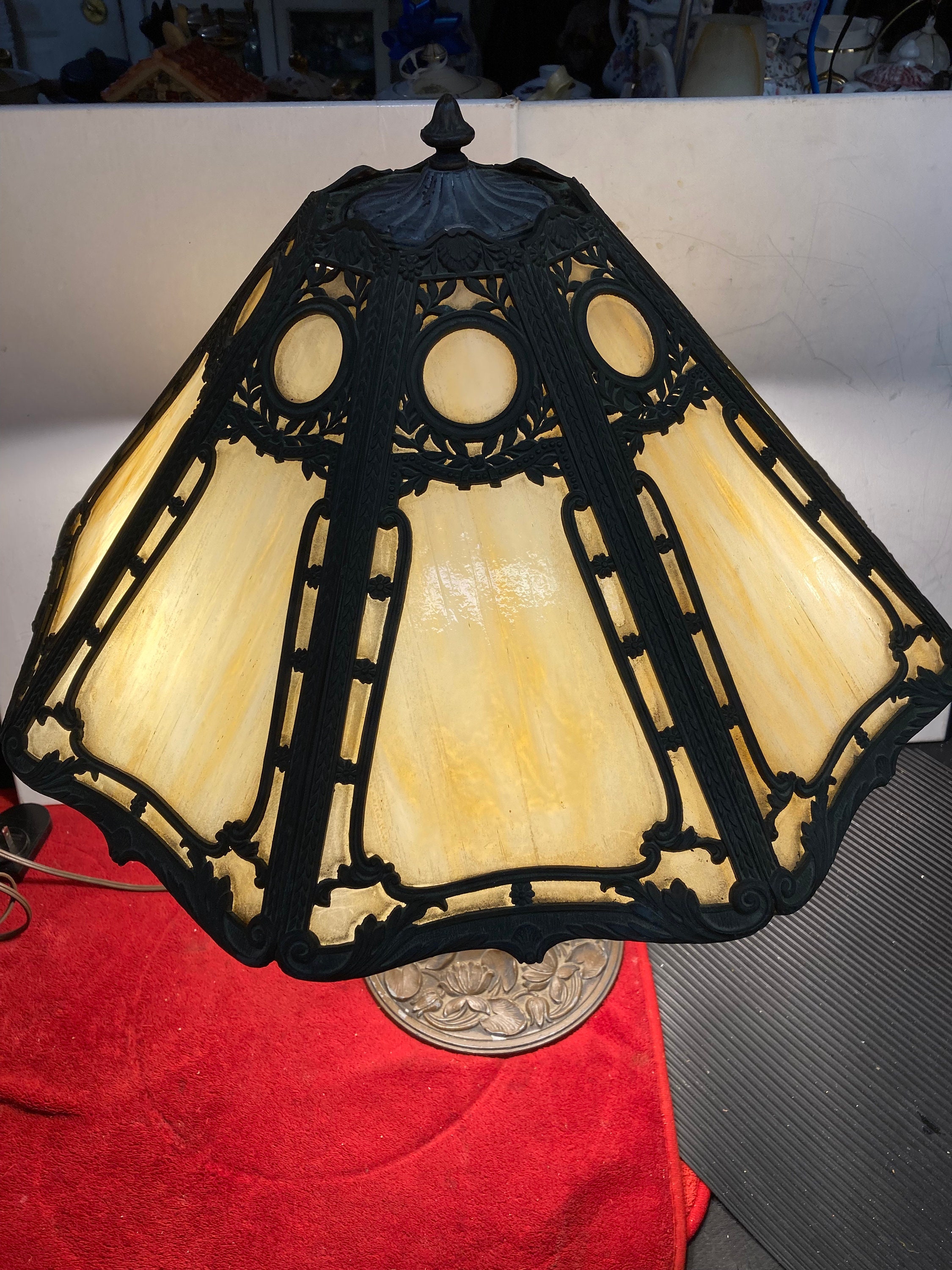 Antique slag glass lamp shade best sale