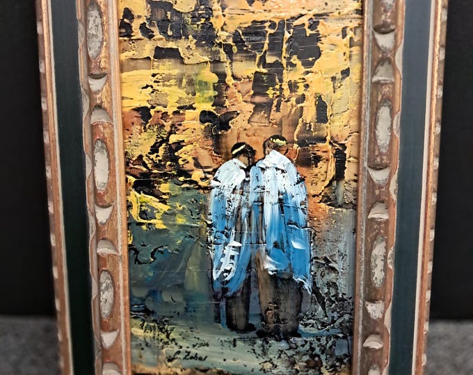 Original  Oil painting, Men Praying At Wailing  Wall  by  Zohar