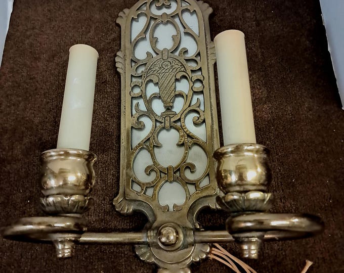 Vintage Silvered Two-Light Sconces in Renaissance Style