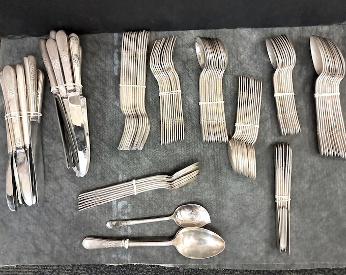 Antique 1847 Roger Bros First Love Pattern ,  I S  Flatware   111 Pieces Set