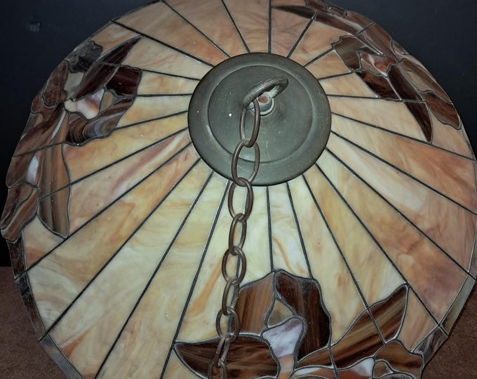 Stain Glass Ceiling Light: Beige Brown Flower Ornament
