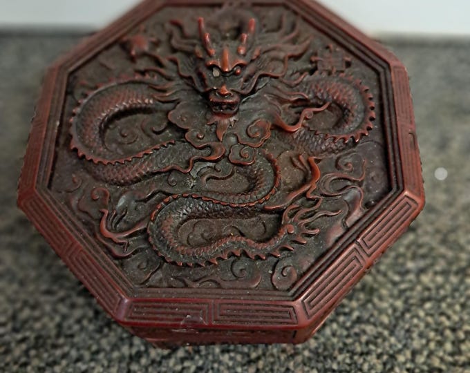 Vintage Chinese Hand Carving Dragon Ink Soapstone  Jewlery Box