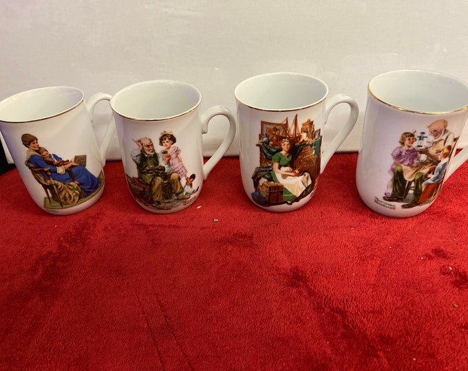 Four  Norman Rockwell Coffee Cup 1985