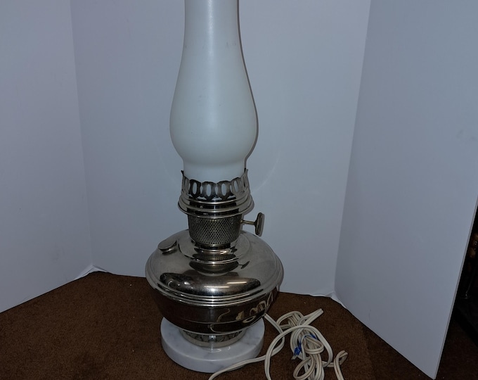 Vintage Aladdin Electric Lamp: Mid-Century Glass Shade, Marble Base