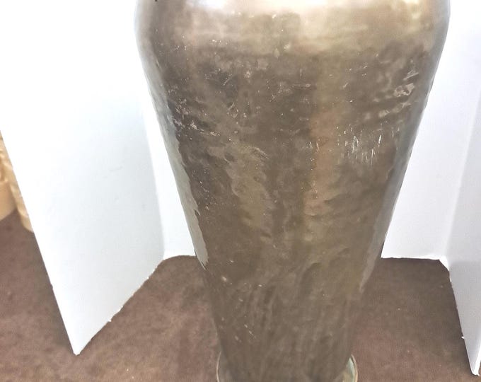 Vintage Hammered Brass Vase: Mid Century Modern Decor, 16.5" Tall