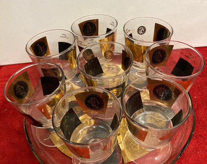 9 pcs  Vitage Cera Plate & Whiskey Glasses  Set