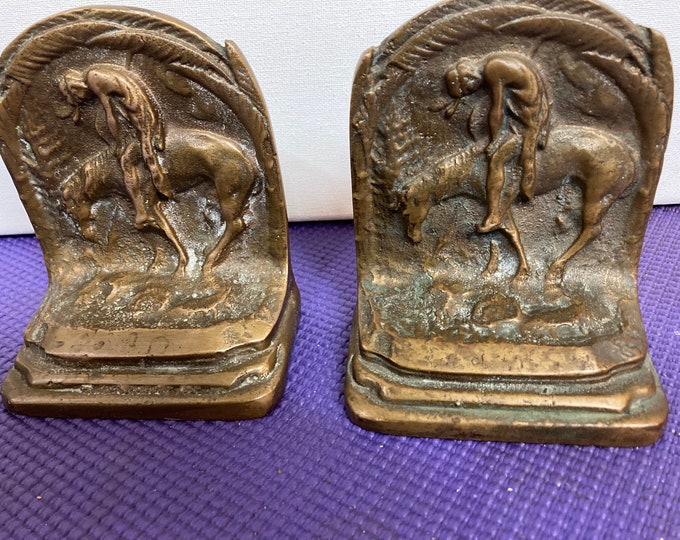 Antique Bronze. Indian Horse Bookends