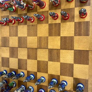 Hanpainted Middle  Ages  Chess set in A  Wooden  Box