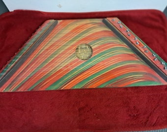 Vintage 1970s Brazilian 15-string Lap Harp: Striped Maroon Citara