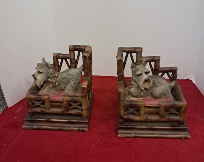 Vintage Style Bookends,Dog Scotties in a Bed