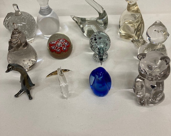 Assorted Glass Figurines, Animals and Fruits (12 Piece Set)