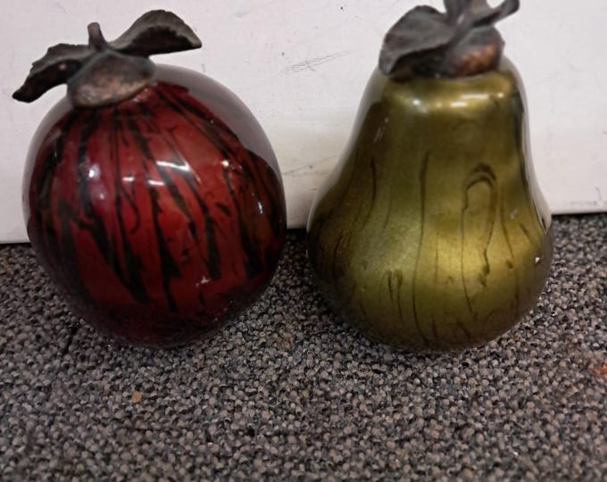 2 Hand blown  Glass Figurines  ,Pear & Apple