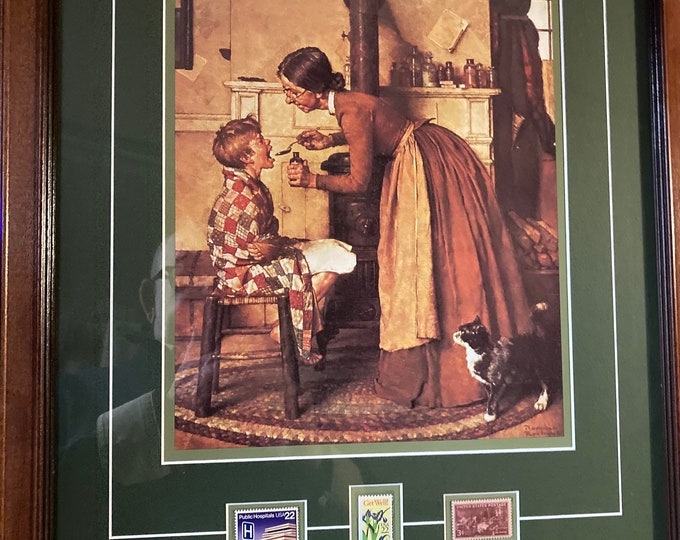 NORMAN ROCKWELL 'MEDICINE' Fine Art Print  With Commemorative Stamps
