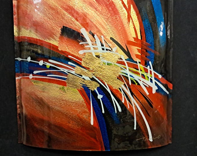 Abstarct Art Glass  Wall Hanging, Framed