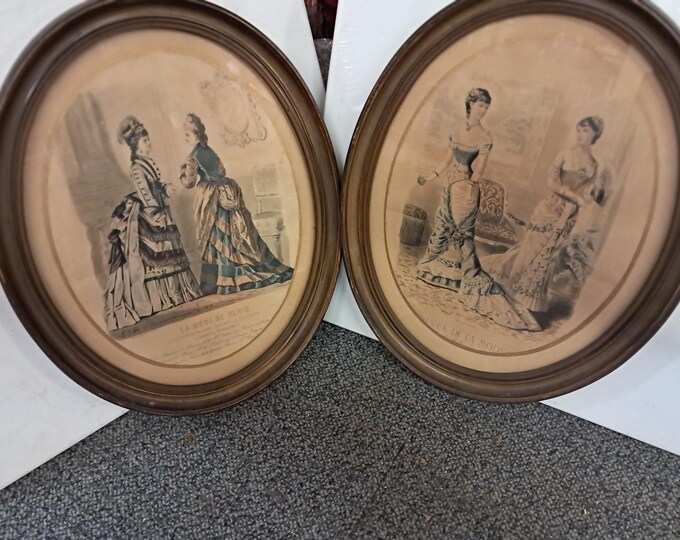 Two Genuine Old  Lithograpjh Prints From 19th Century French Apparel