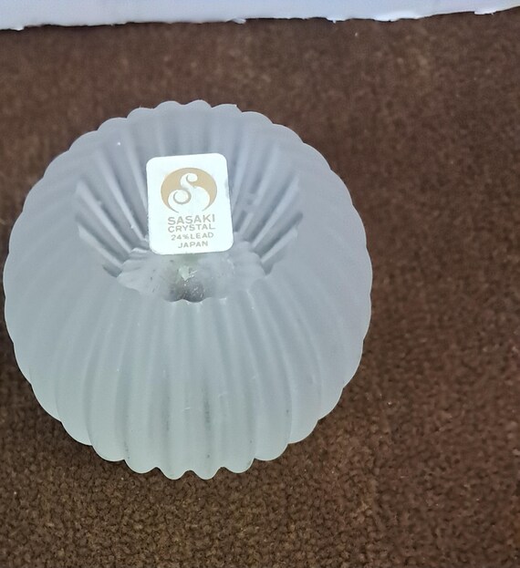 Vintage Pair of SASAKI Crystal 24% Lead Japan Frosted Glass Candle