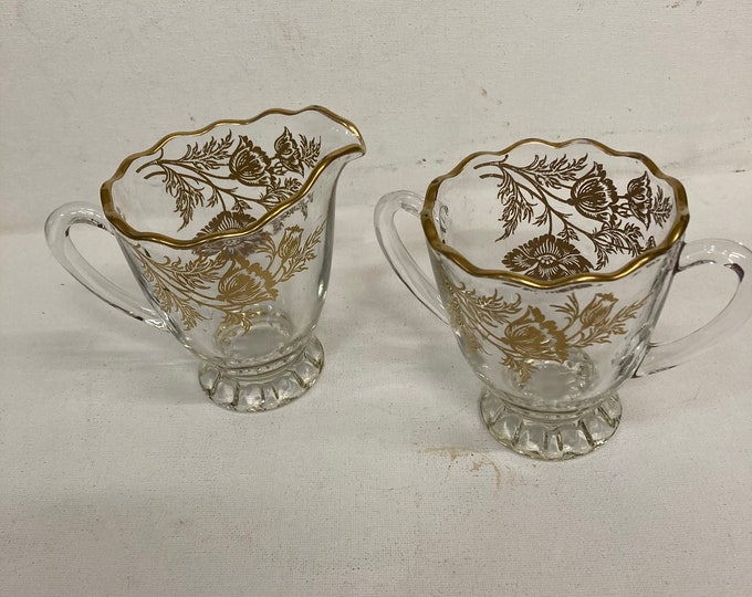 Encrusted Etch Sugar and Creamer - Elegant Depression Glass