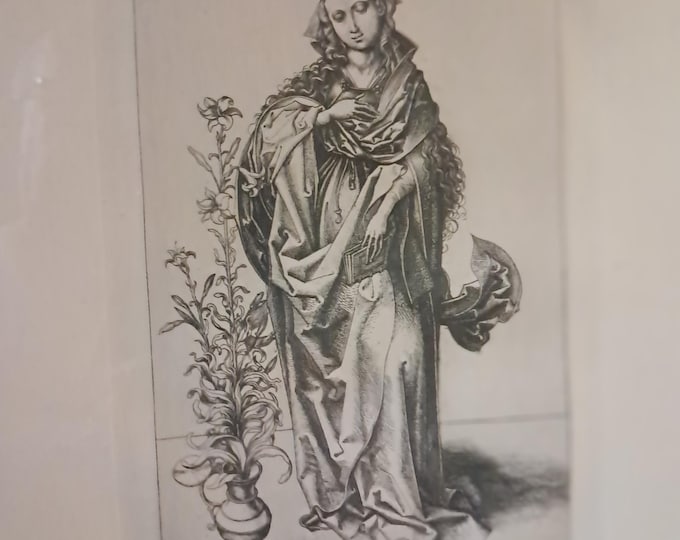 Madona Reprint Etching: After Martin Schongauer, Framed Art