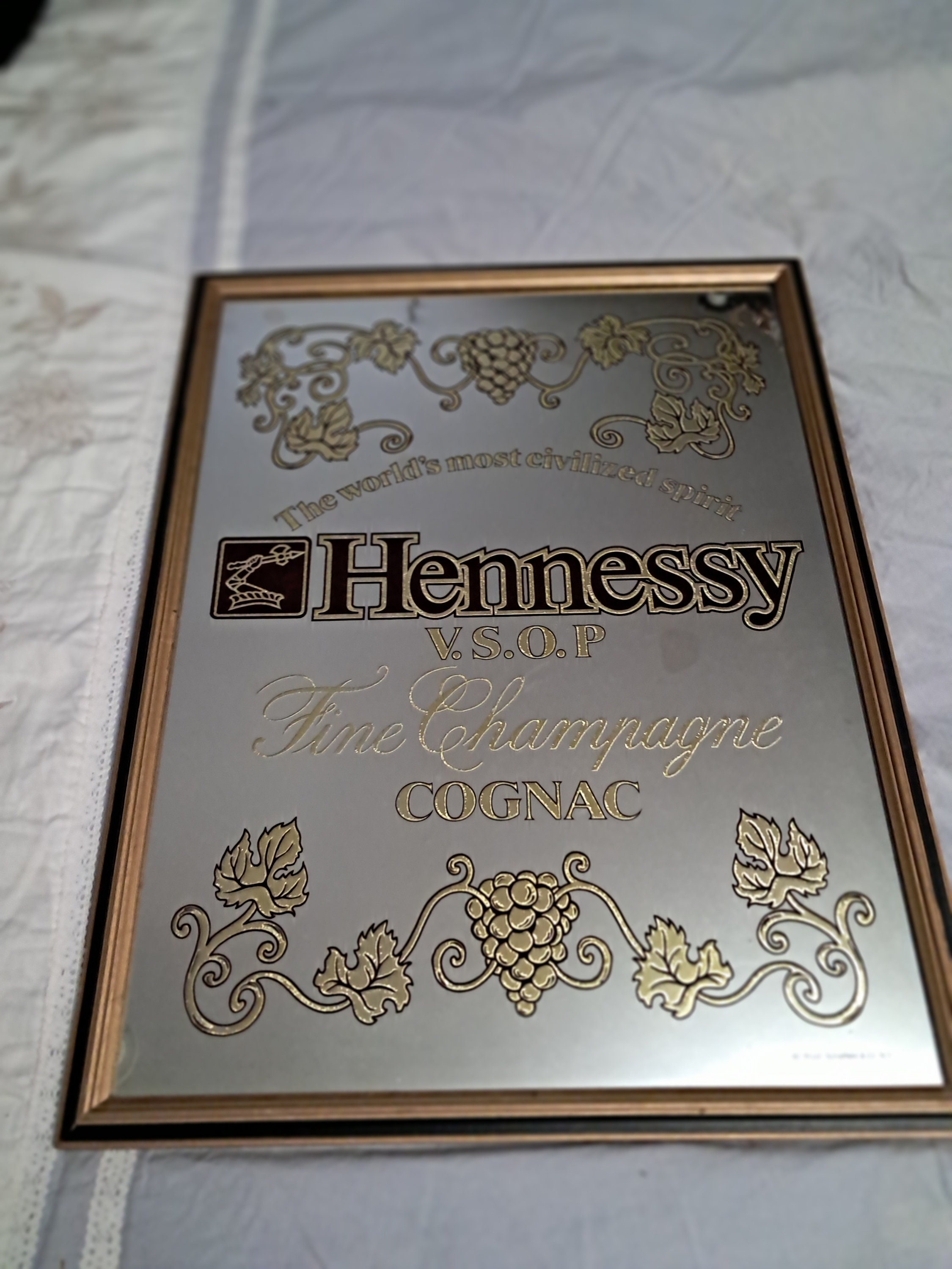 非売品　ヴィンテージ　ヘネシー Hennessy VSOP パブミラー　レトロ Hennessy VSOP Fine Champagne Retro Gem Mirror Vintage Man Cave