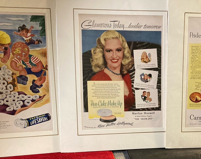 3 Mid Century  Framed Magazine Advertisments