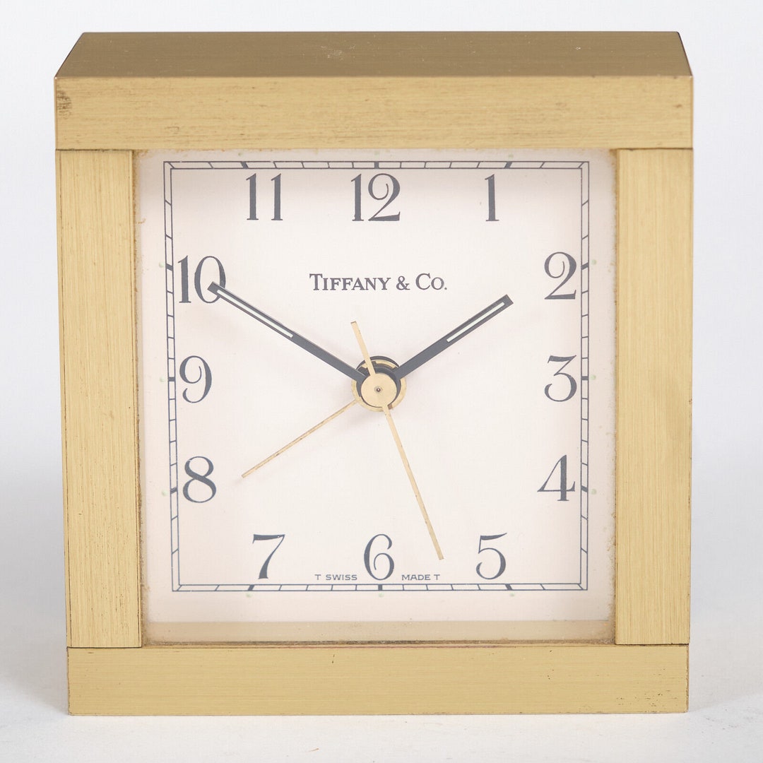 Tiffany & Co. Machined Bronze or Brass Square Mantel Desk Clock