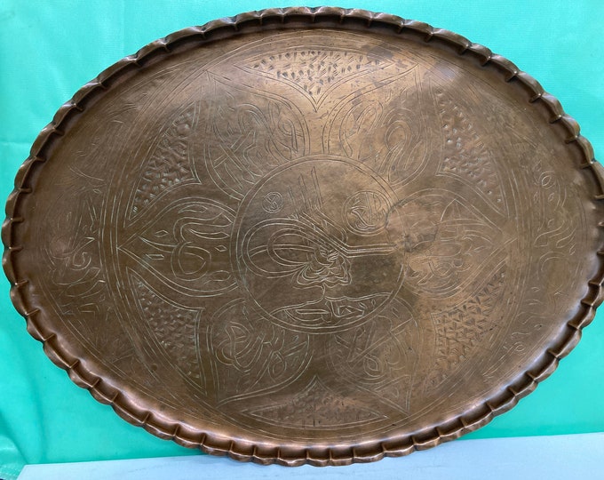 Hand crafted Antique Middle Eastern Oval Brass Tray