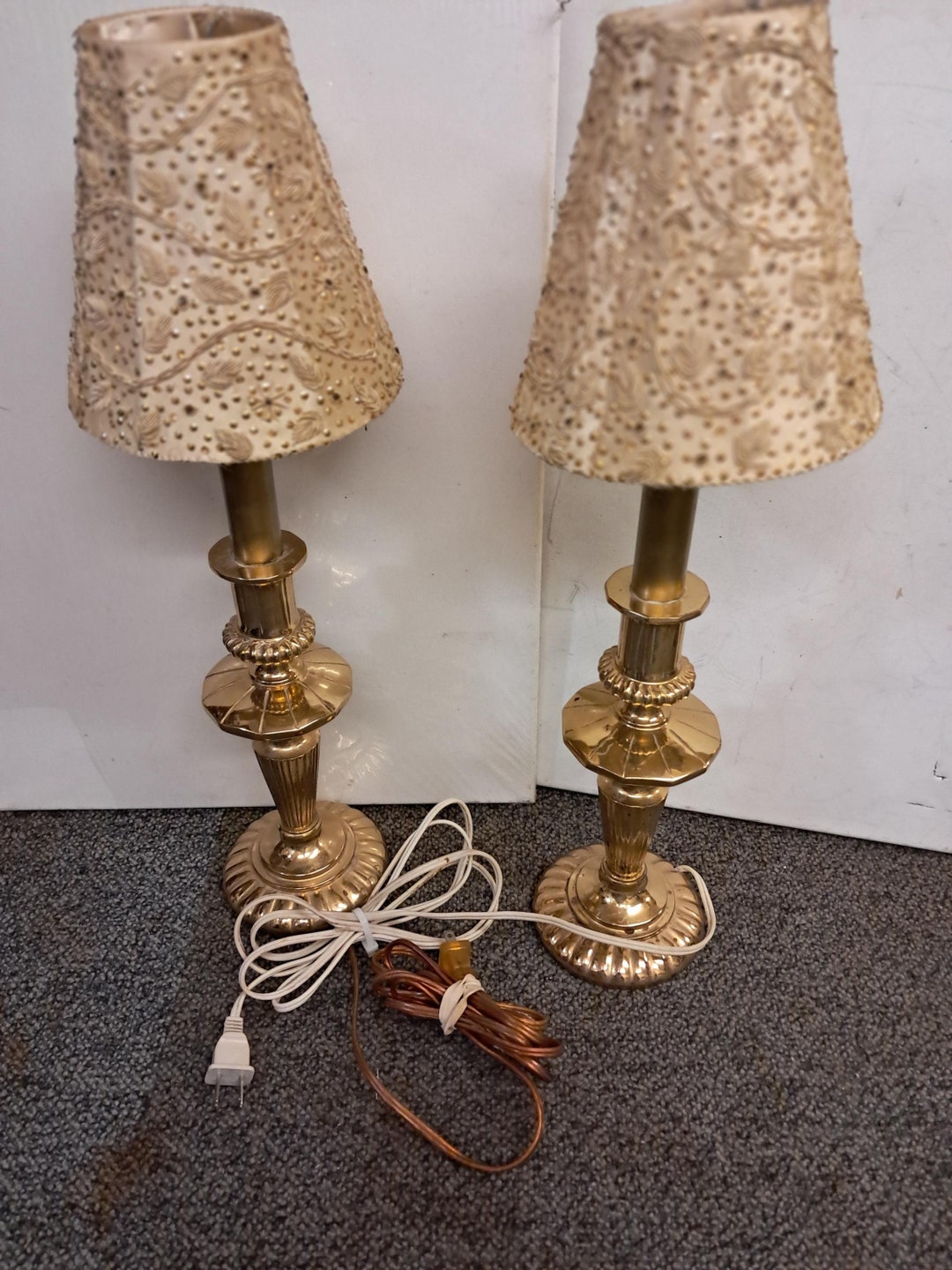 Vintage Brass Desk Lamps: Beaded Shade, Home Office Decor - Etsy