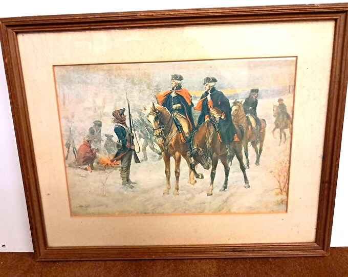 Signed and Dated Washington and Lafayette at Valley Forge by John Ward Dunsmore.1947