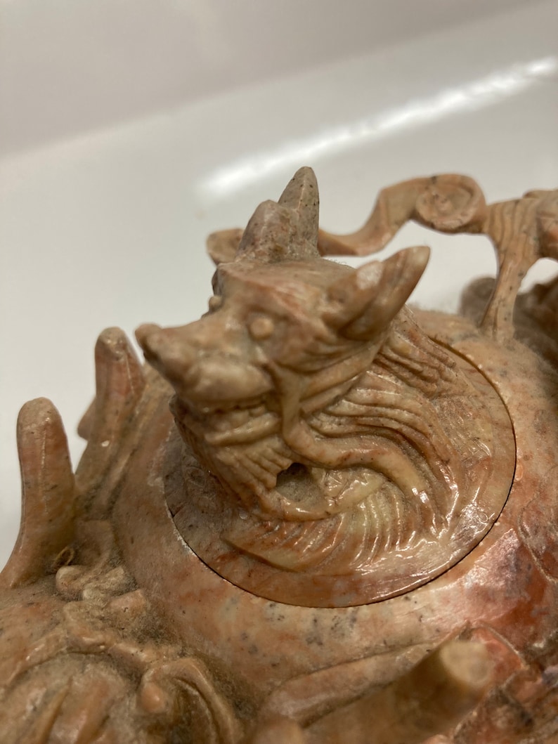 Vintage Chinese Carved Soapstone Dragon Teapot Etsy