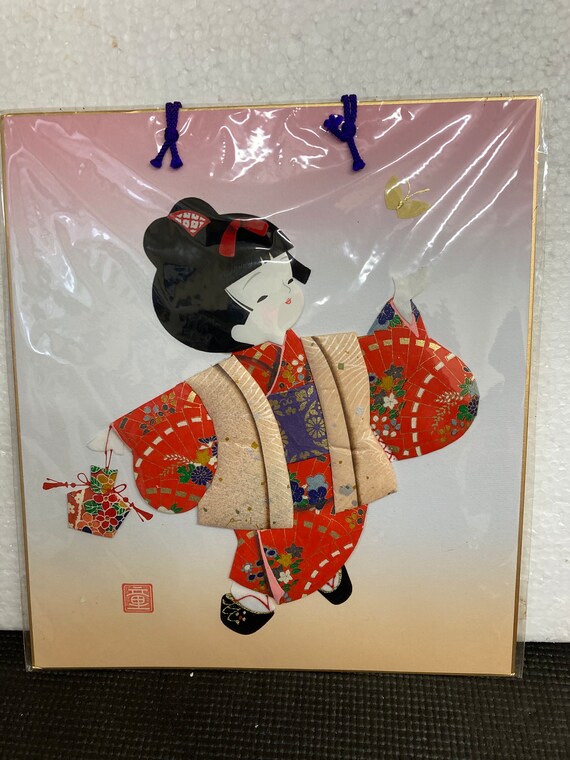 Vintage Japanese OSHIE Picture 3D Fabric Art ,geisha - Etsy