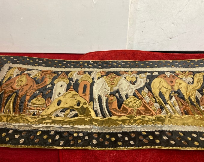 Brass Hand-etched Engraved Color Painting Middle East Scene Wall Art