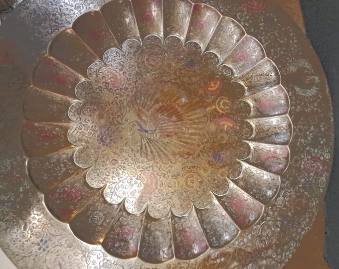 Vintage Brass Tray With Intricately PEACOCK Design