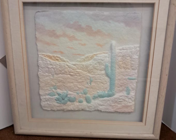 Vintage Cactus Framed  FIGI Graphics Hand Cast 3-D Paper  Art .Signed