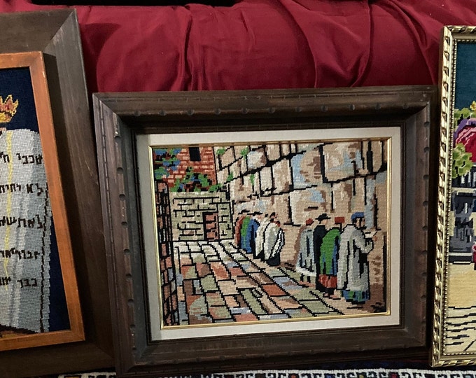 Judaica  Handmade Embroidered Needleworks,  Moses  with  Ten Commandments, The  Wailing Wall and  Shabbat Candle Lightings