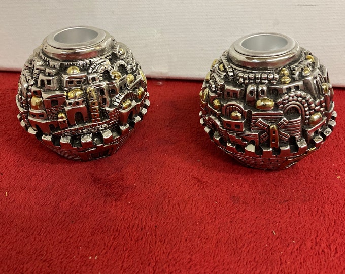 New Silver Plating Candlesticks Jerusalem Israel Panorama Shabbat Jewish