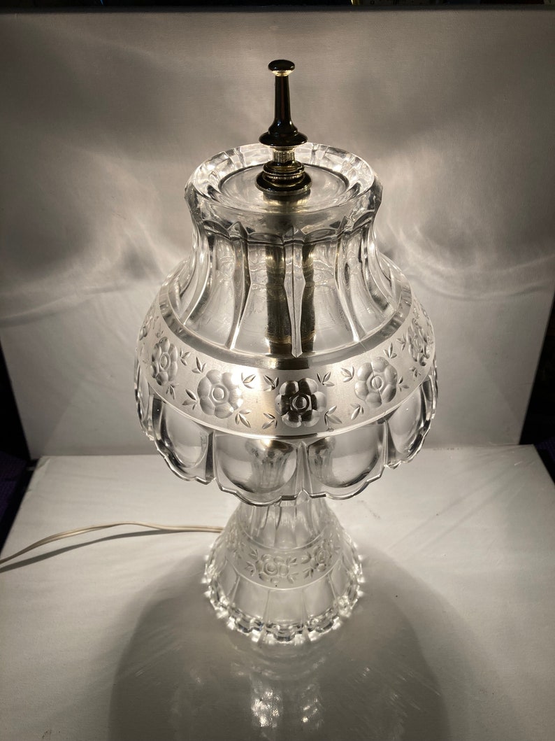 VINTAGE Cut Crystal Glass Lamp Base & Shade 16 - Etsy