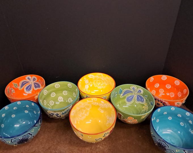 Vintage Hand-Painted Yokohama Studio Bowl Set: Japanese Ramen, Rice, Soup (Set of 8)