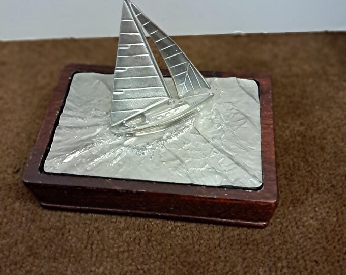 Vintage Kirk Stieff Pewter Sailboat Trinket Box Vintage Handmade Business Card