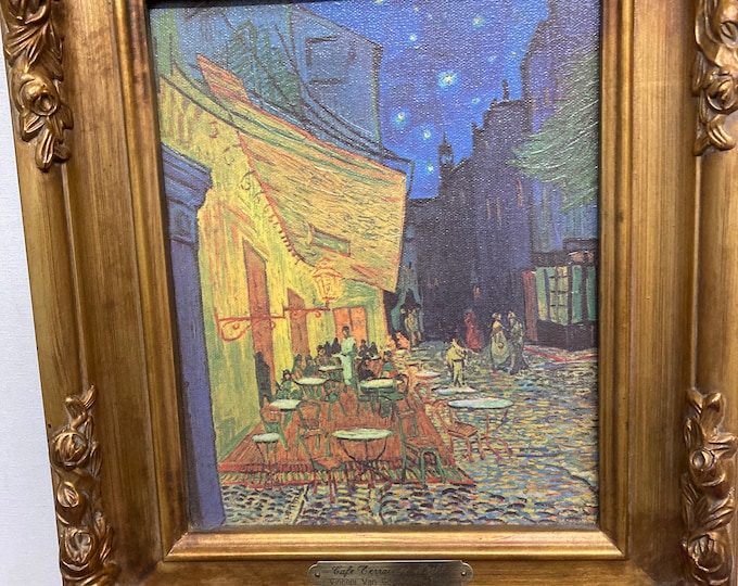 Vincent Van Gogh 'Cafe Terrace at Night ' Hand Painted Framed Oil Reproduction on Canvas