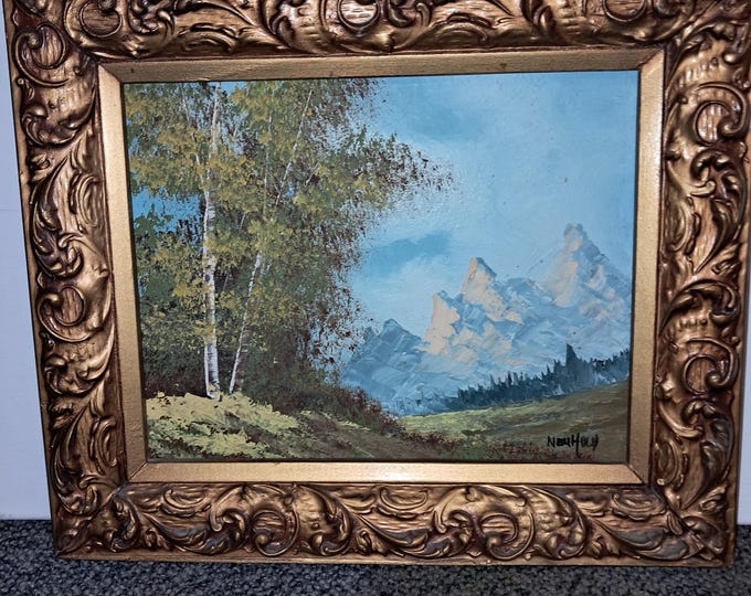 2) Bouquet  of  Flowers in Vase  And   Fall Landscape  Oil Painting on   Board