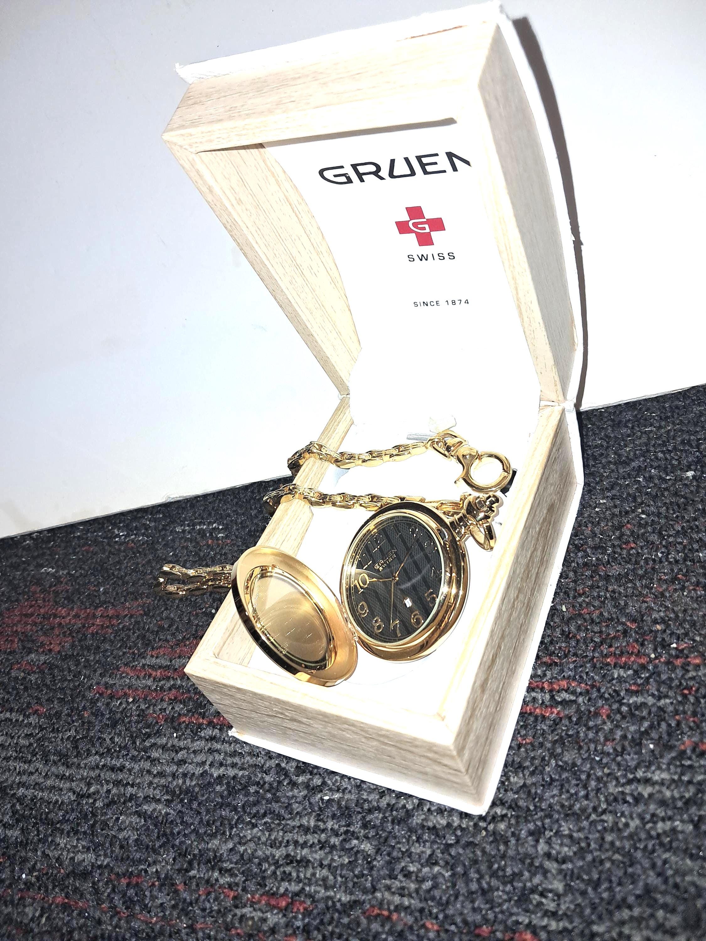 Gruen Swiss Pocket Watch Since 1874 Gold Tone Chain - Etsy
