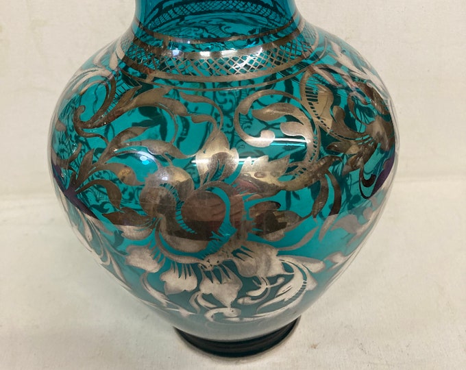 Magnificent  Torquoise  with  Silver  Painting   Vase