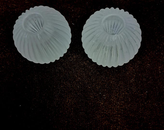 Vintage Pair of SASAKI Crystal 24% Lead Japan Frosted Glass Candle Holders